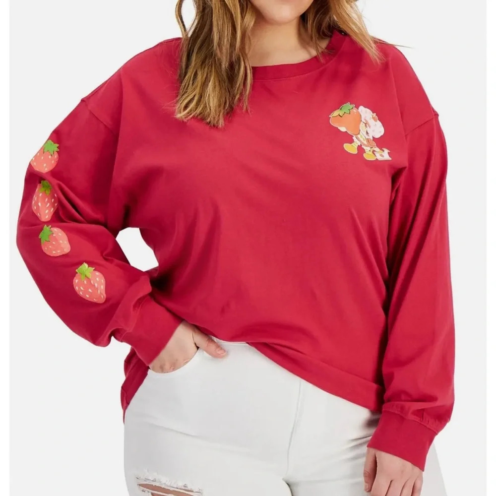STRAWBERRY SHORTCAKE Crewneck Long Sleeve Trendy Plus Size T-Shirt Size 3XL NEW